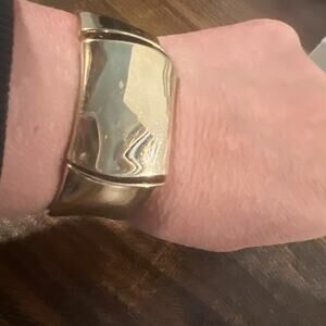 Monet Gold Tone Spring Cuff Bracelet Wide Polished Band